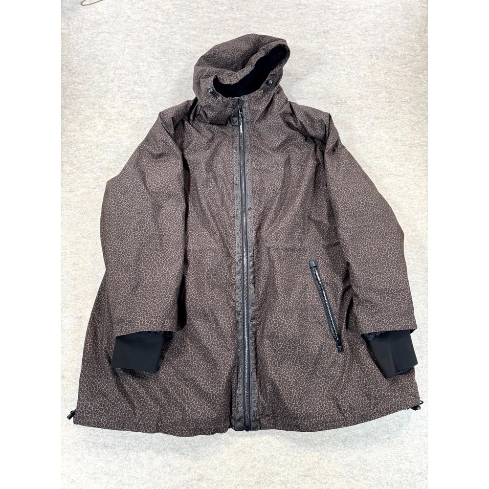 Michael Kors Womens 3X Leopard Print Soft Shell Anorak Hooded Coat Brown Zip Up